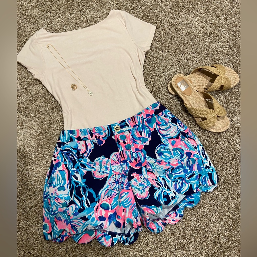 Lilly Pulitzer Scalloped Hem Blue and Pink Shorts